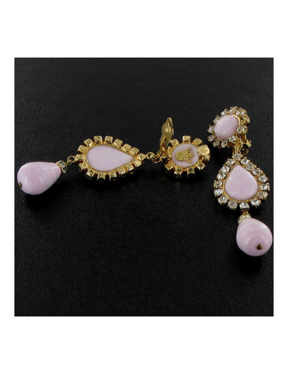Clips d'oreilles MARGUERITE de VALOIS gold, pâte de verre rose et strass