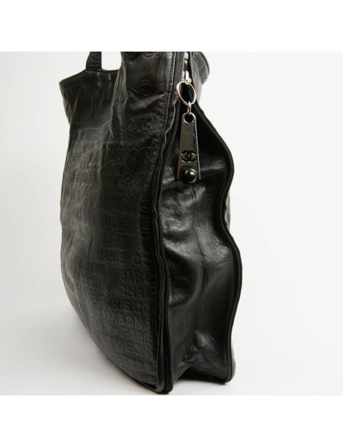 Cabas CHANEL cuir embossé noir