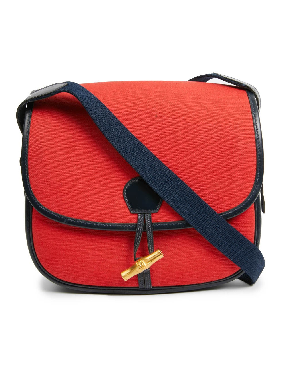 Duffle Bamboo HERMES tissu rouge et cuir bleu