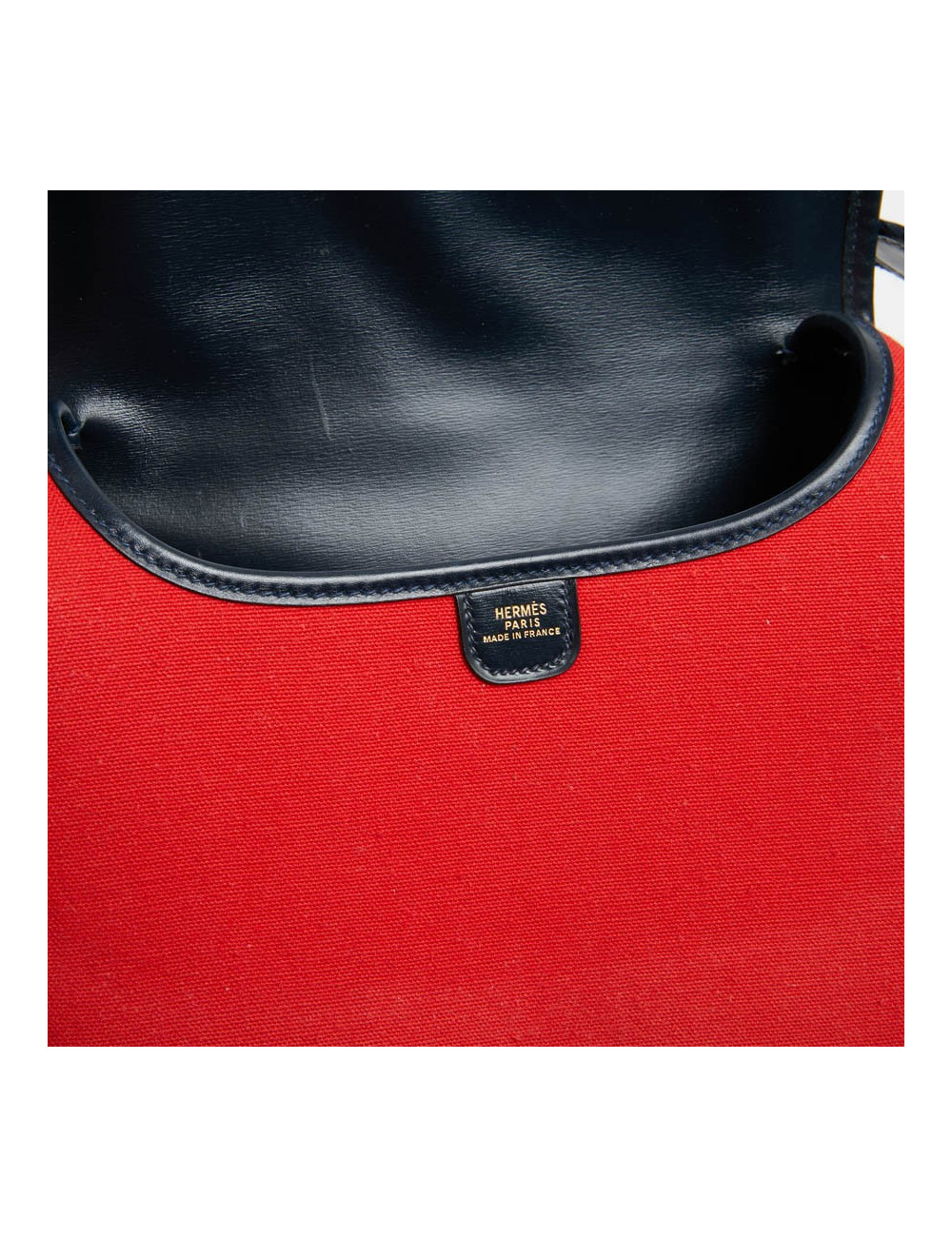 Duffle Bamboo HERMES tissu rouge et cuir bleu
