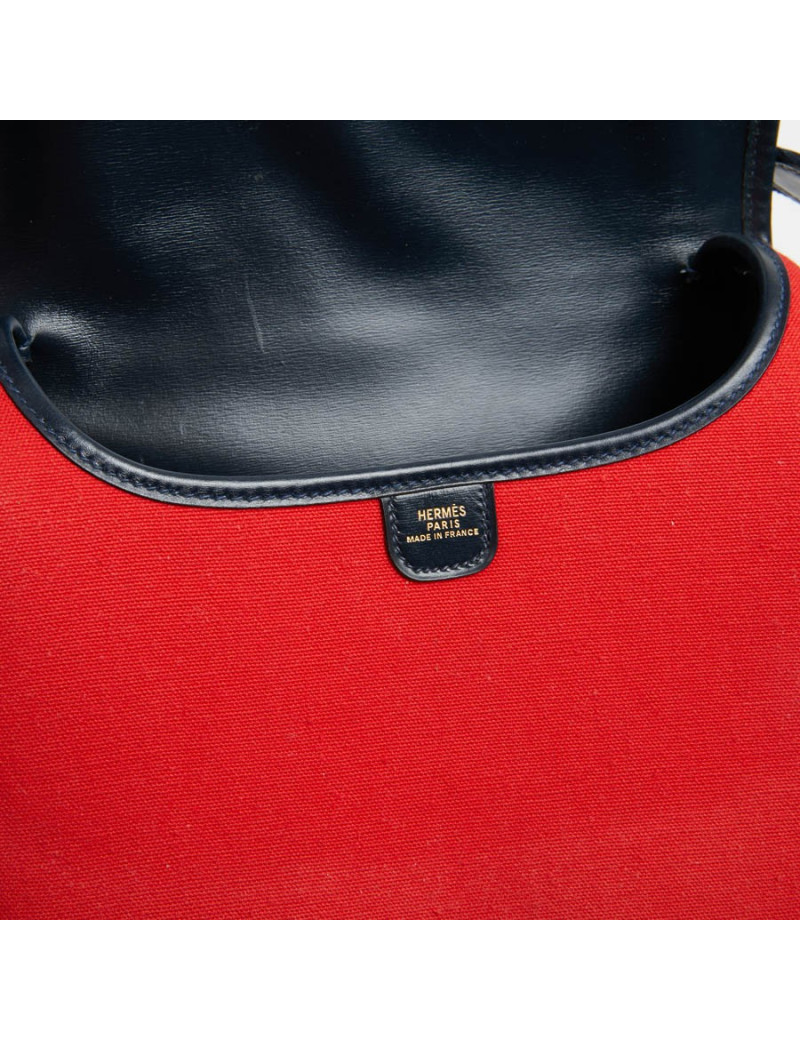 Duffle Bamboo HERMES tissu rouge et cuir bleu
