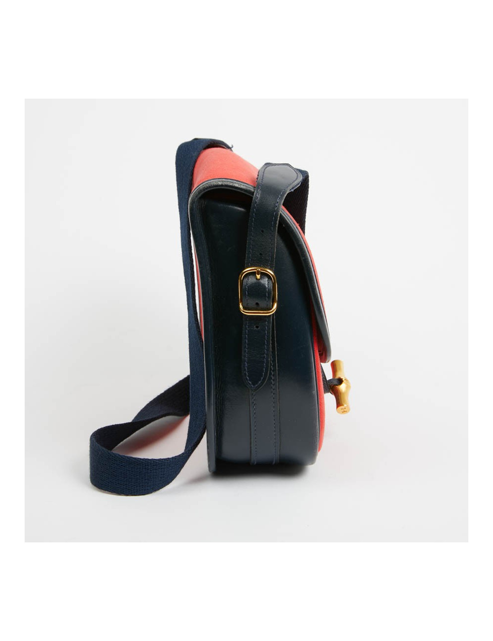 Duffle Bamboo HERMES tissu rouge et cuir bleu