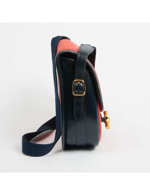 Duffle Bamboo HERMES tissu rouge et cuir bleu