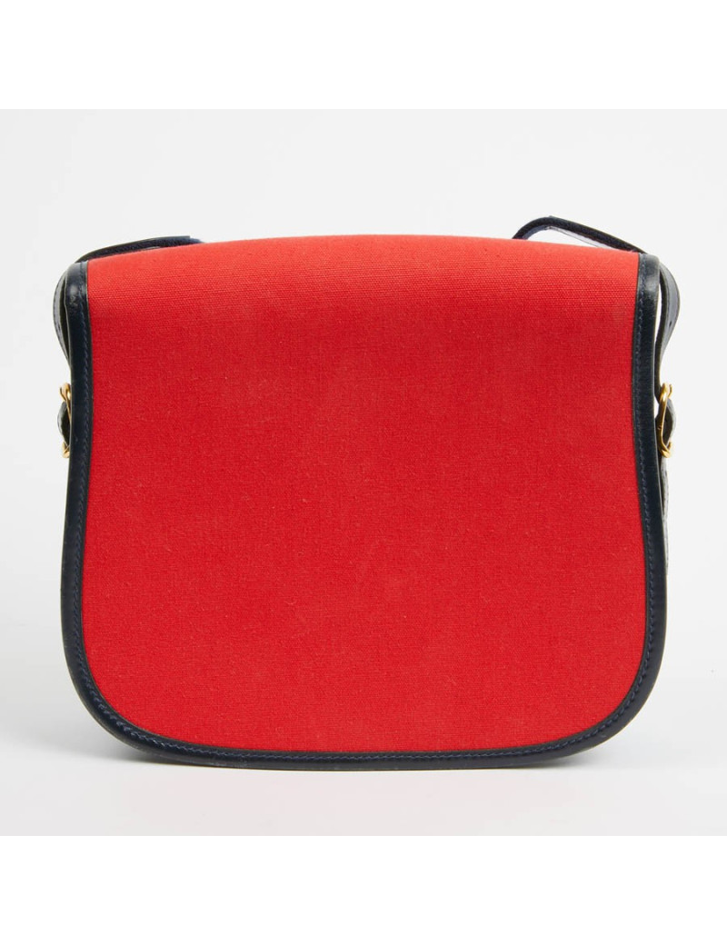 Duffle Bamboo HERMES tissu rouge et cuir bleu