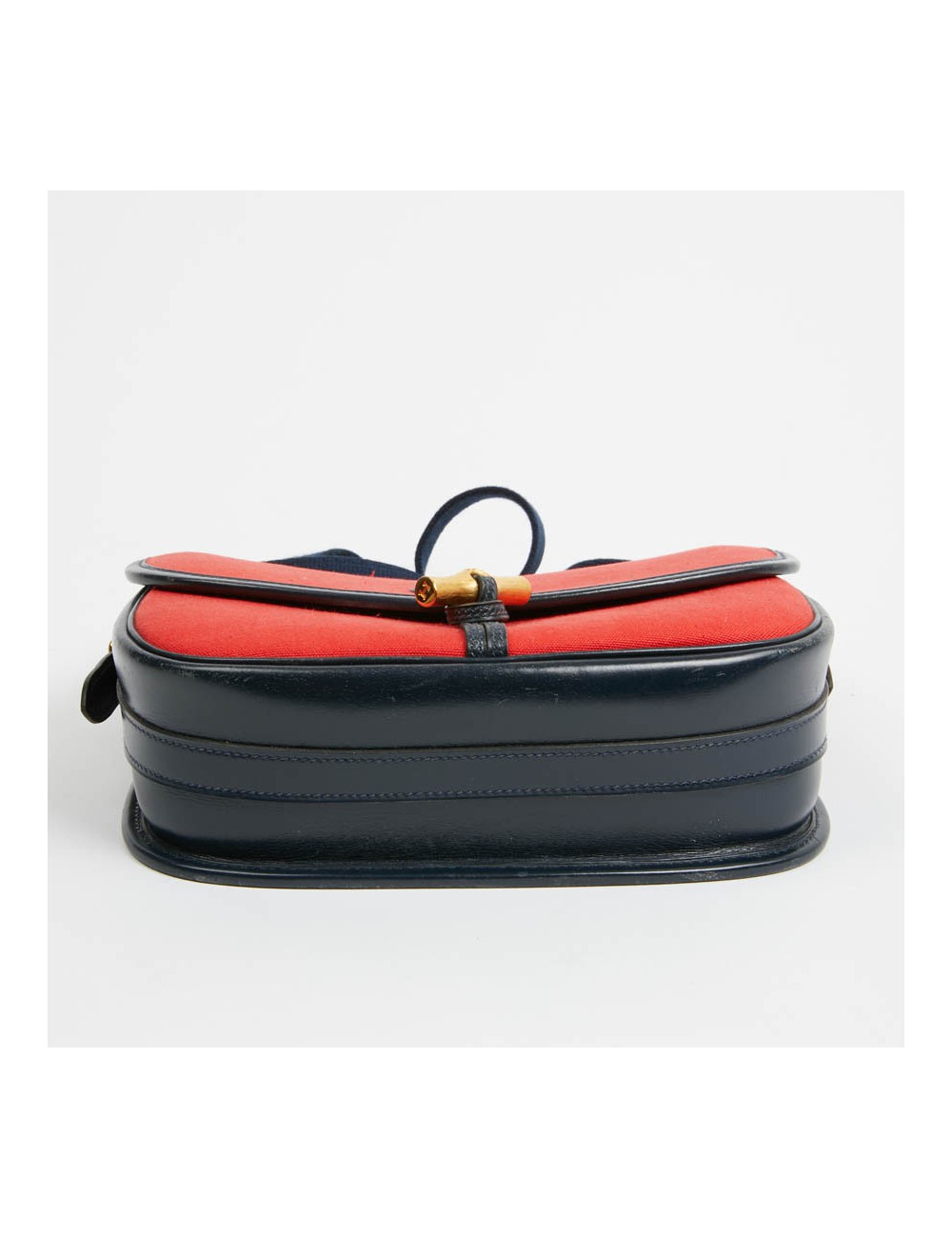 Duffle Bamboo HERMES tissu rouge et cuir bleu