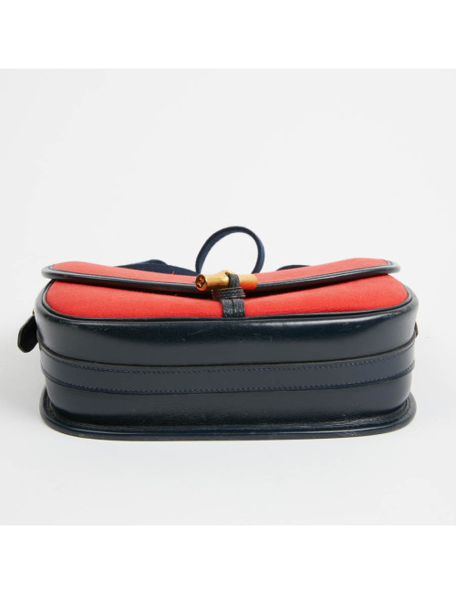 Duffle Bamboo HERMES tissu rouge et cuir bleu