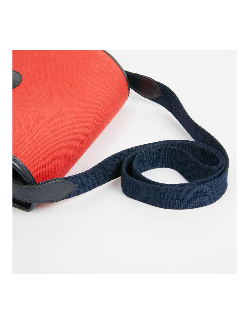 Duffle Bamboo HERMES tissu rouge et cuir bleu