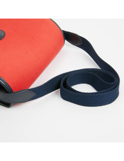 Duffle Bamboo HERMES tissu rouge et cuir bleu