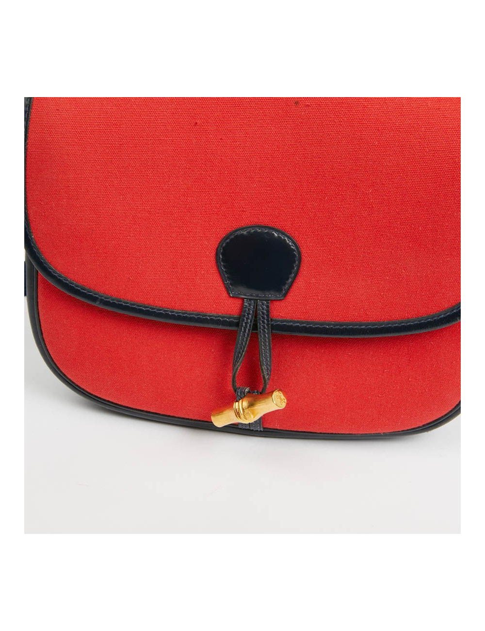 Duffle Bamboo HERMES tissu rouge et cuir bleu