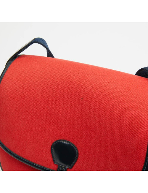 Duffle Bamboo HERMES tissu rouge et cuir bleu