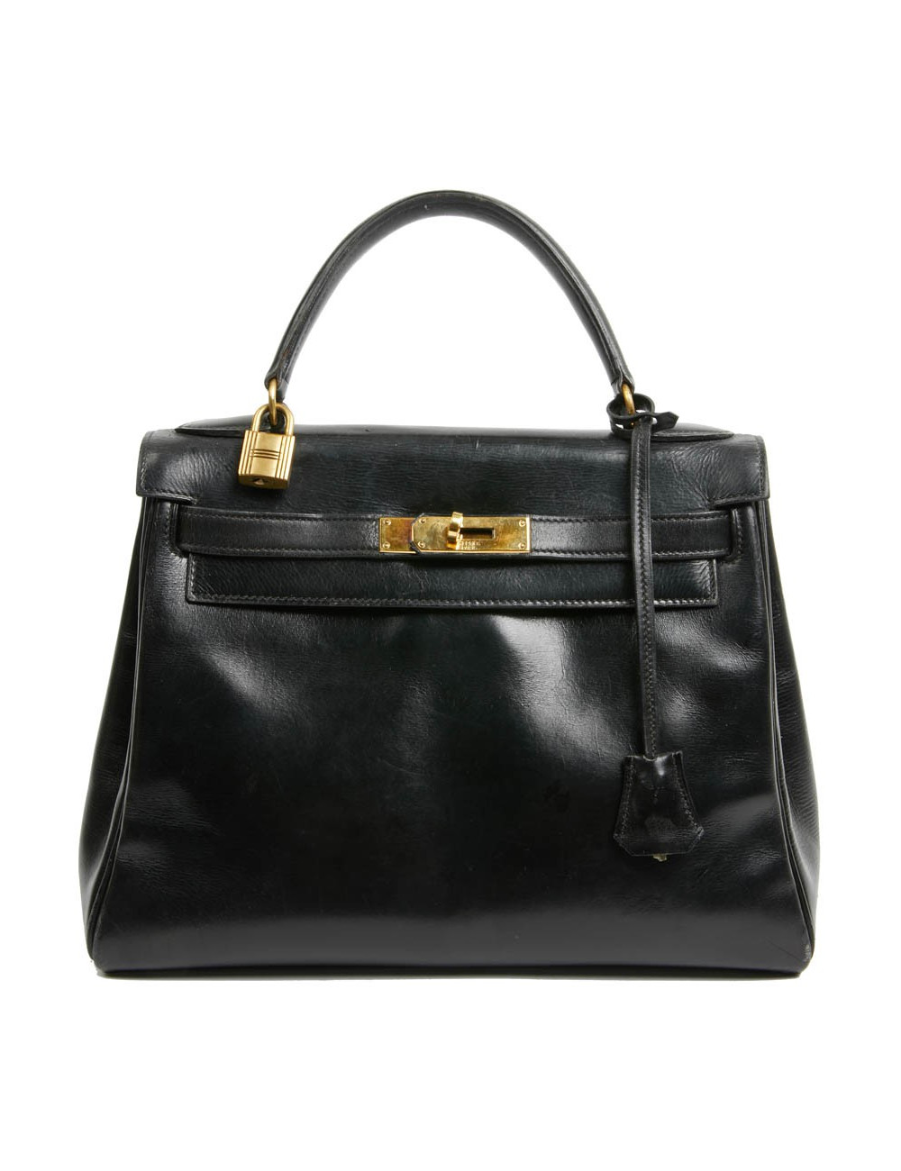 Kelly 28 HERMES cuir box noir Vintage