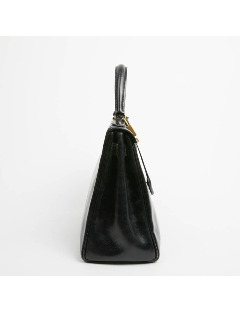 Kelly 28 HERMES cuir box noir Vintage