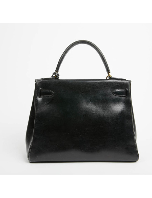 Kelly 28 HERMES cuir box noir Vintage