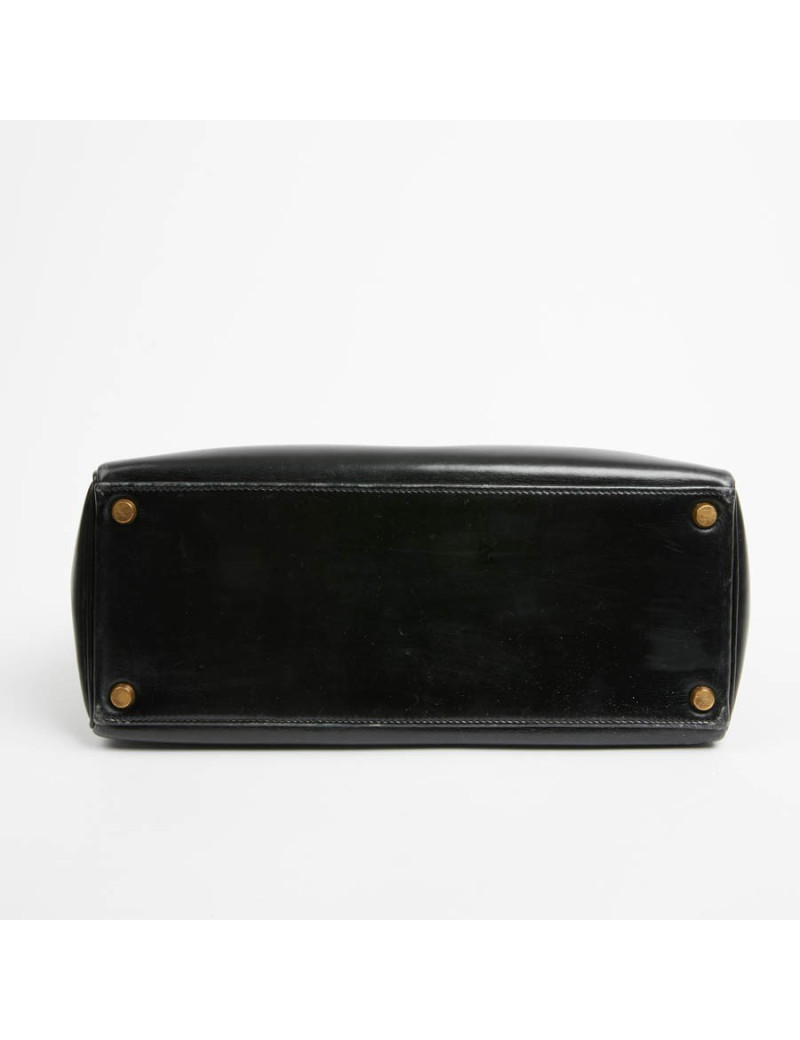 Kelly 28 HERMES cuir box noir Vintage