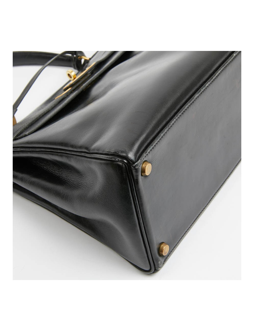 Kelly 28 HERMES cuir box noir Vintage