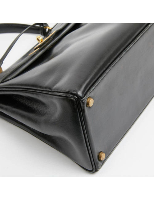 Kelly 28 HERMES cuir box noir Vintage