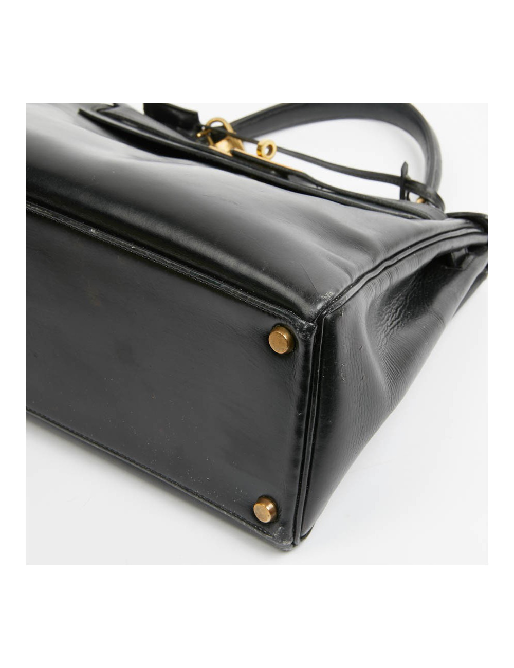 Kelly 28 HERMES cuir box noir Vintage