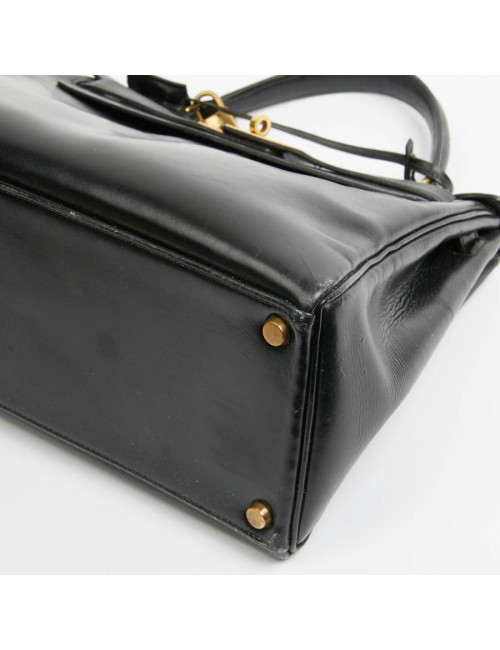Kelly 28 HERMES cuir box noir Vintage