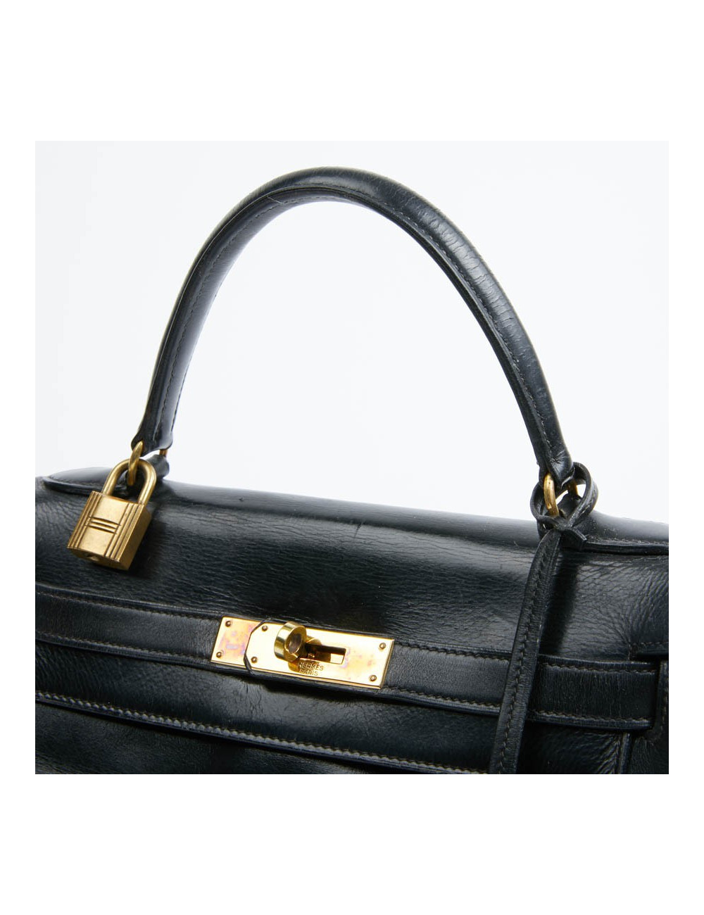 Kelly 28 HERMES cuir box noir Vintage