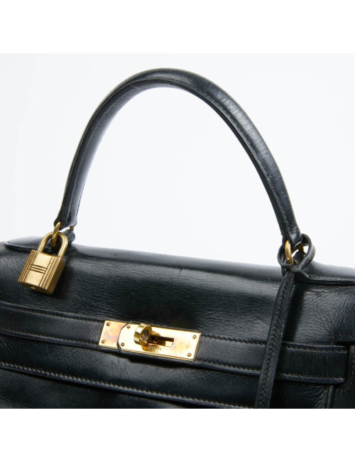 Kelly 28 HERMES cuir box noir Vintage