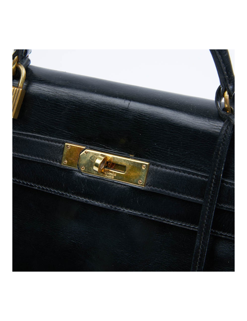 Kelly 28 HERMES cuir box noir Vintage