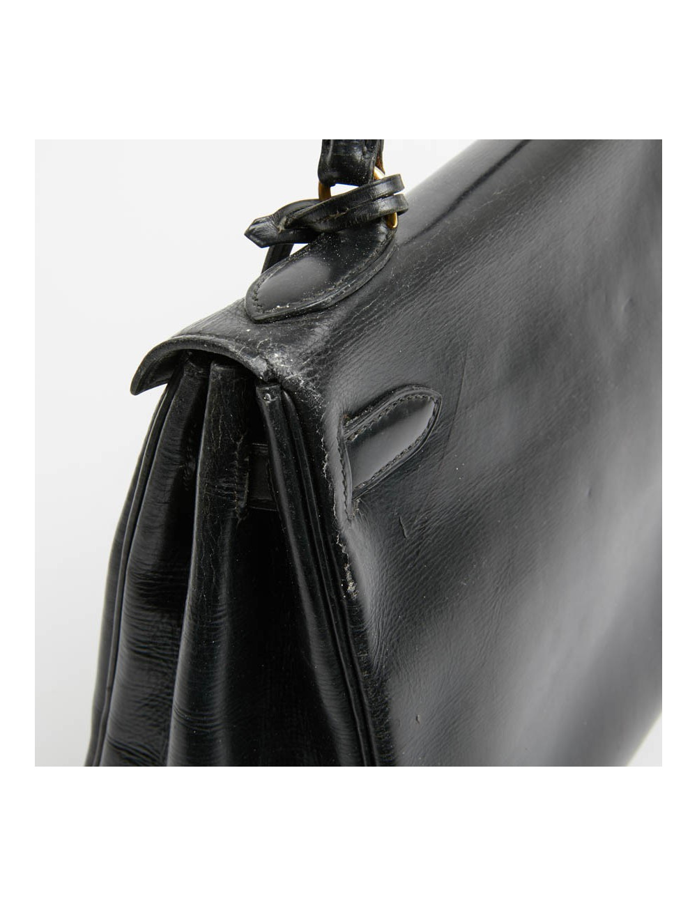 Kelly 28 HERMES cuir box noir Vintage