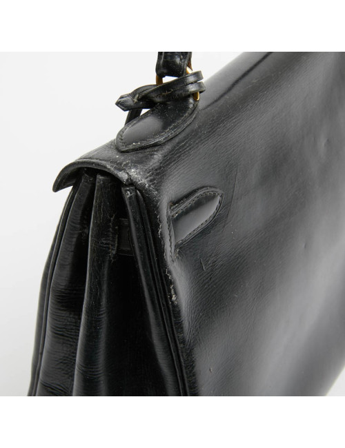 Kelly 28 HERMES cuir box noir Vintage