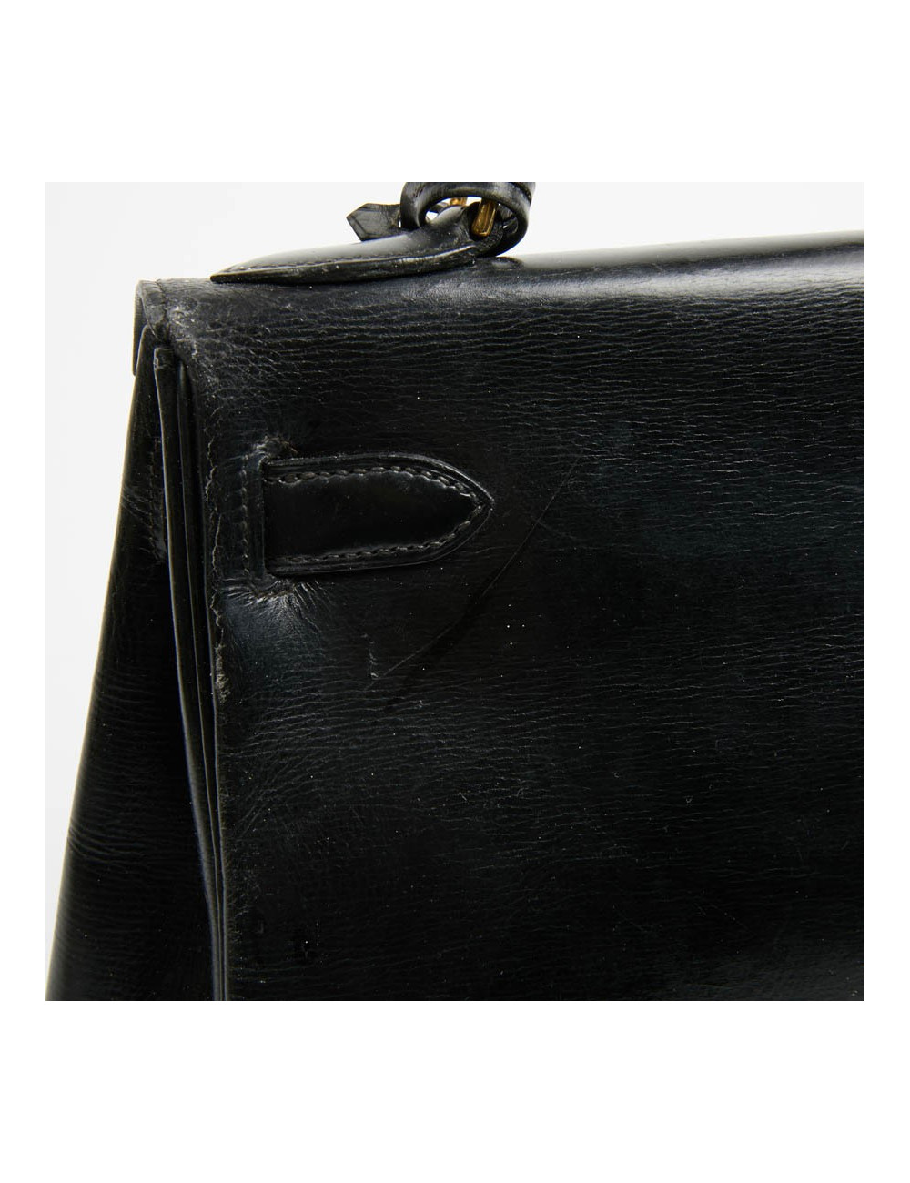 Kelly 28 HERMES cuir box noir Vintage