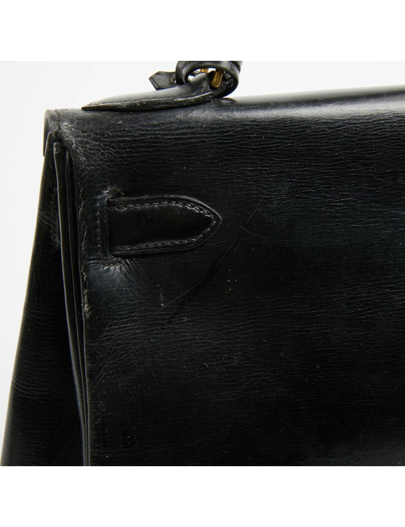 Kelly 28 HERMES cuir box noir Vintage