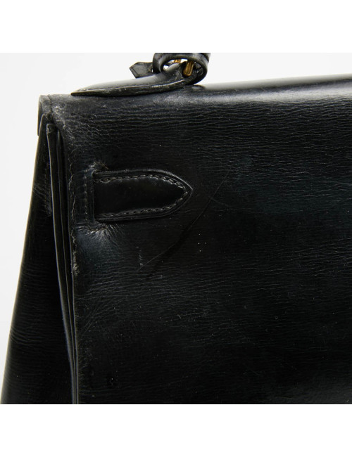 Kelly 28 HERMES cuir box noir Vintage