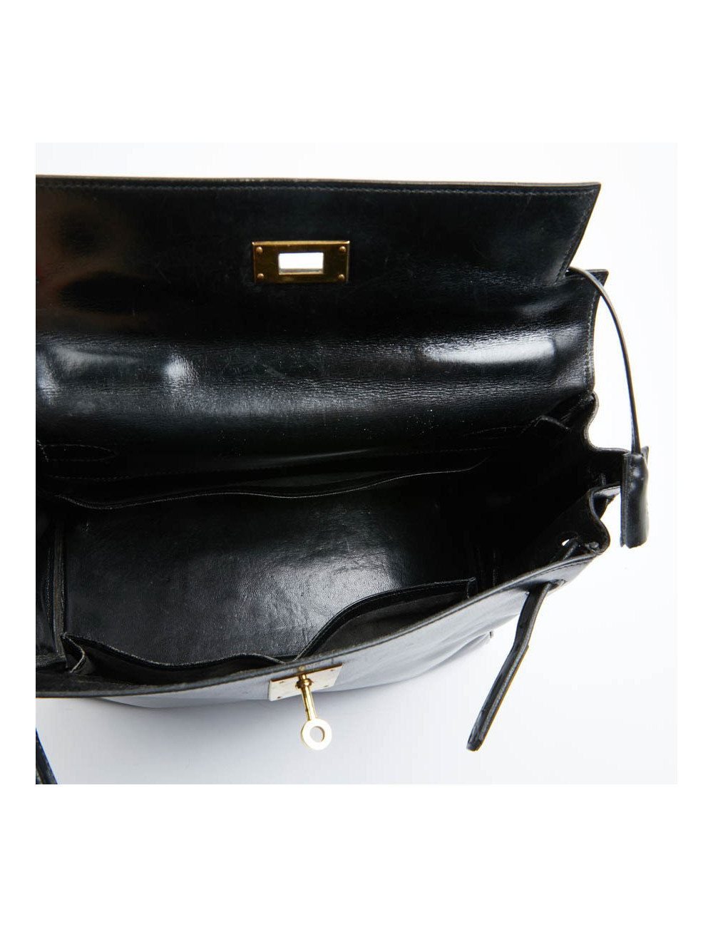Kelly 28 HERMES cuir box noir Vintage