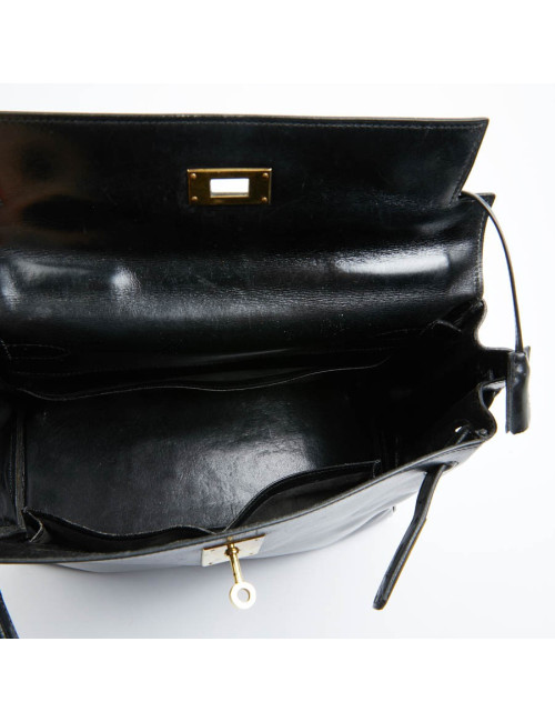 Kelly 28 HERMES cuir box noir Vintage