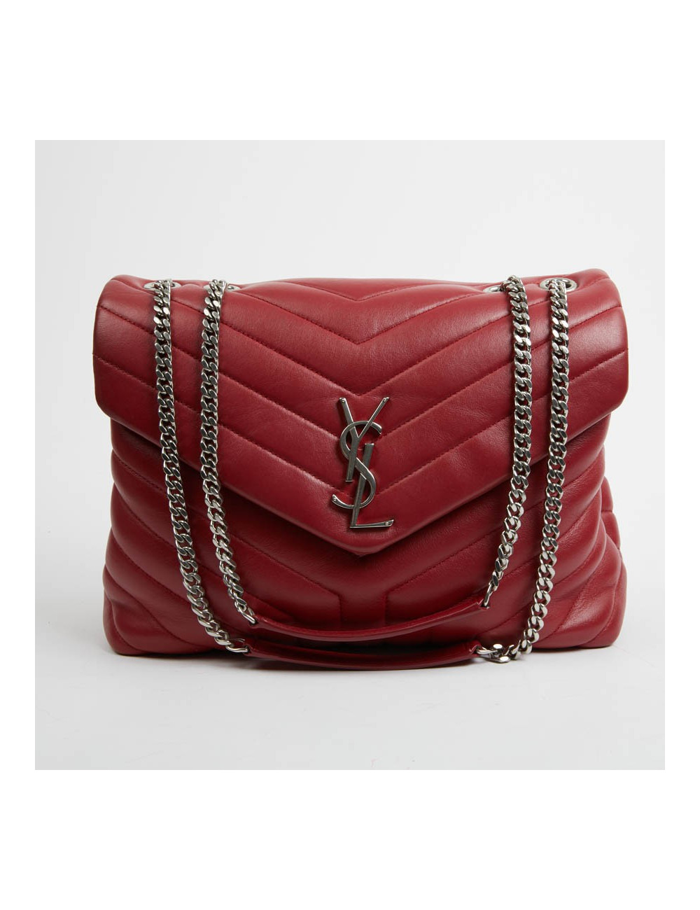 Sac YSL Loulou SAINT LAURENT cuir chevrons rouge