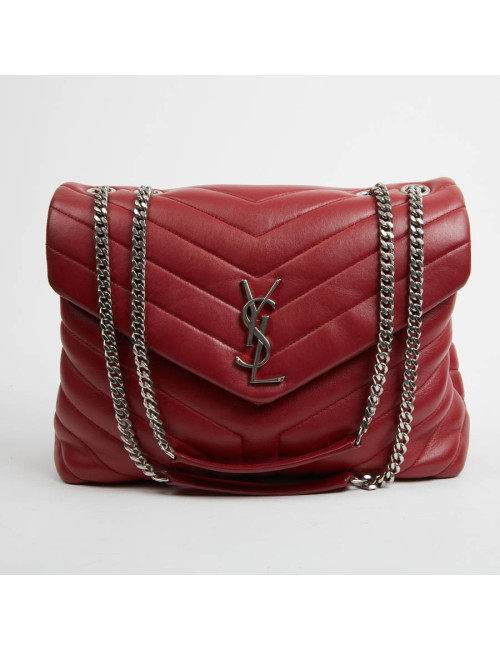 Sac YSL Loulou SAINT LAURENT cuir chevrons rouge