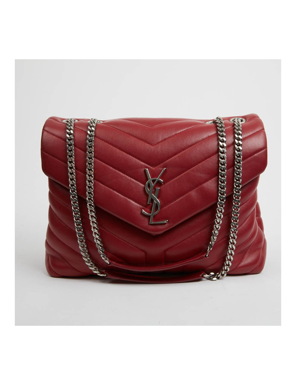 Sac YSL Loulou SAINT LAURENT cuir chevrons rouge