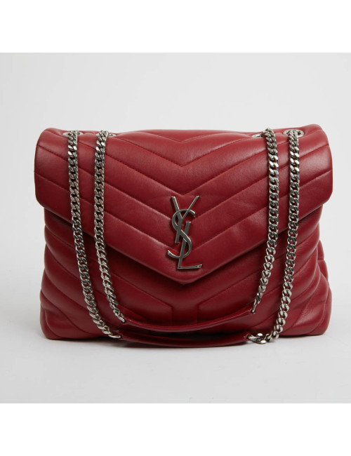 Sac YSL Loulou SAINT LAURENT cuir chevrons rouge