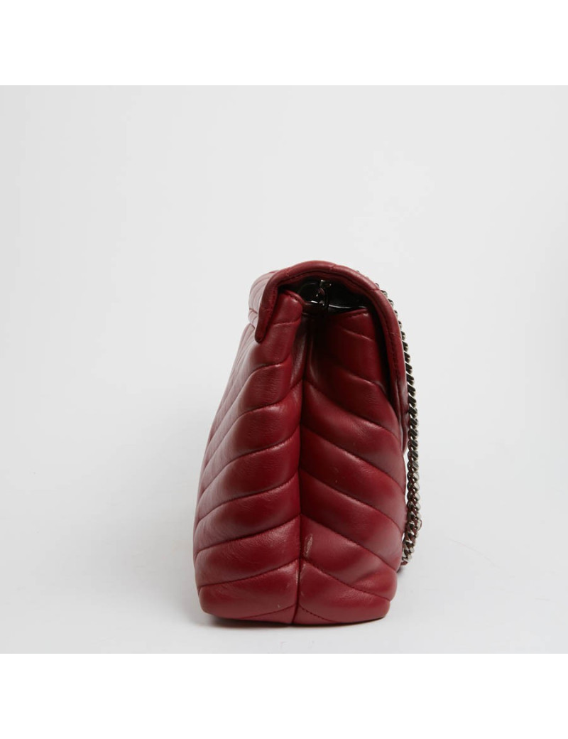 Sac YSL Loulou SAINT LAURENT cuir chevrons rouge