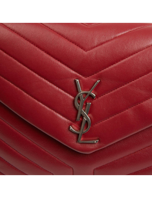 Sac YSL Loulou SAINT LAURENT cuir chevrons rouge