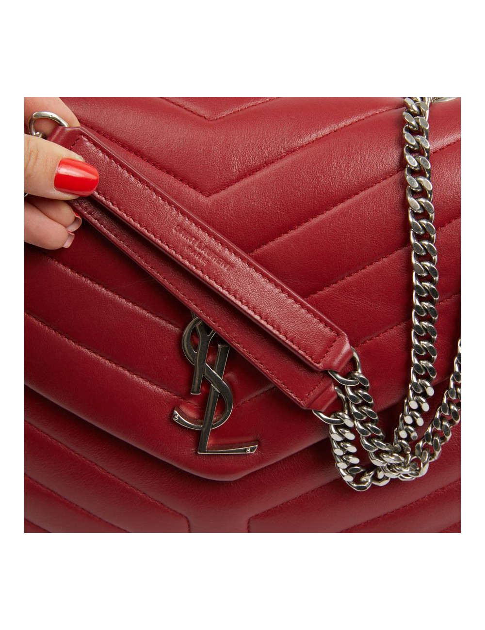 Sac YSL Loulou SAINT LAURENT cuir chevrons rouge