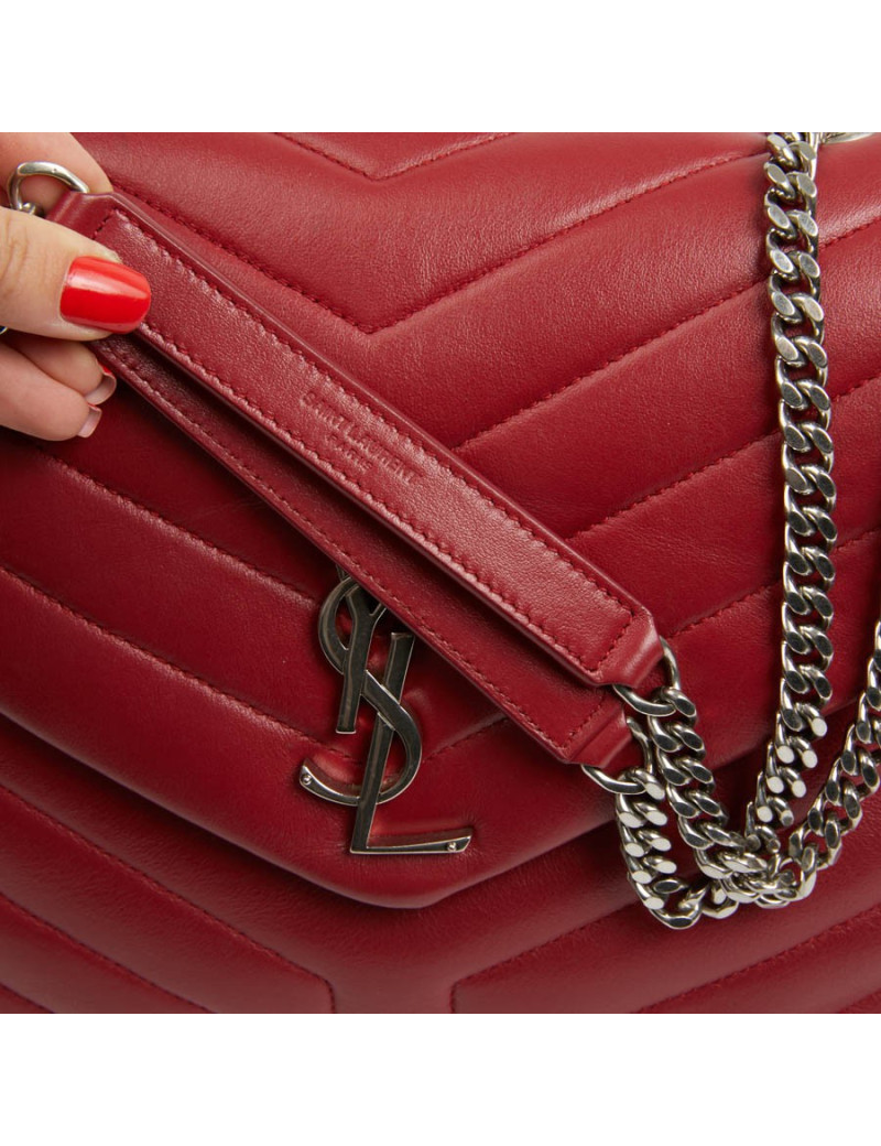 Sac YSL Loulou SAINT LAURENT cuir chevrons rouge