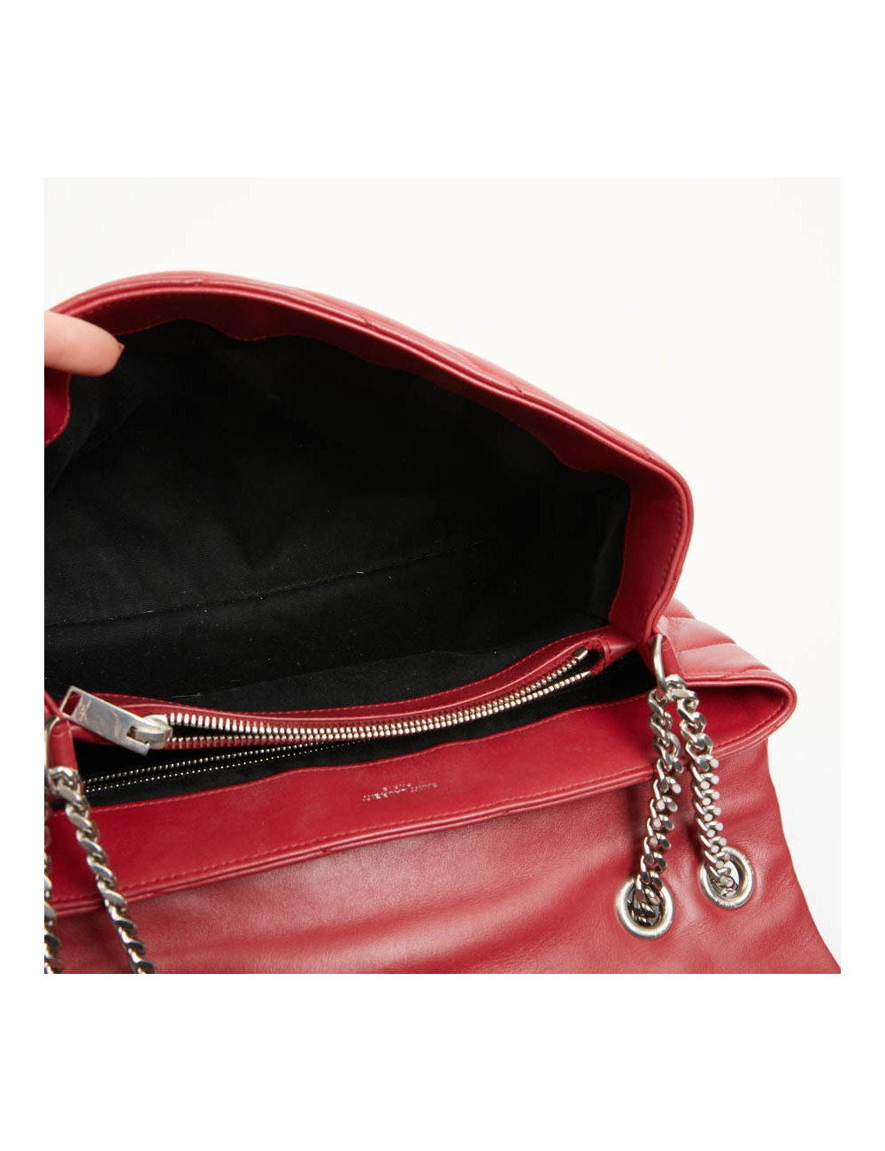 Sac YSL Loulou SAINT LAURENT cuir chevrons rouge