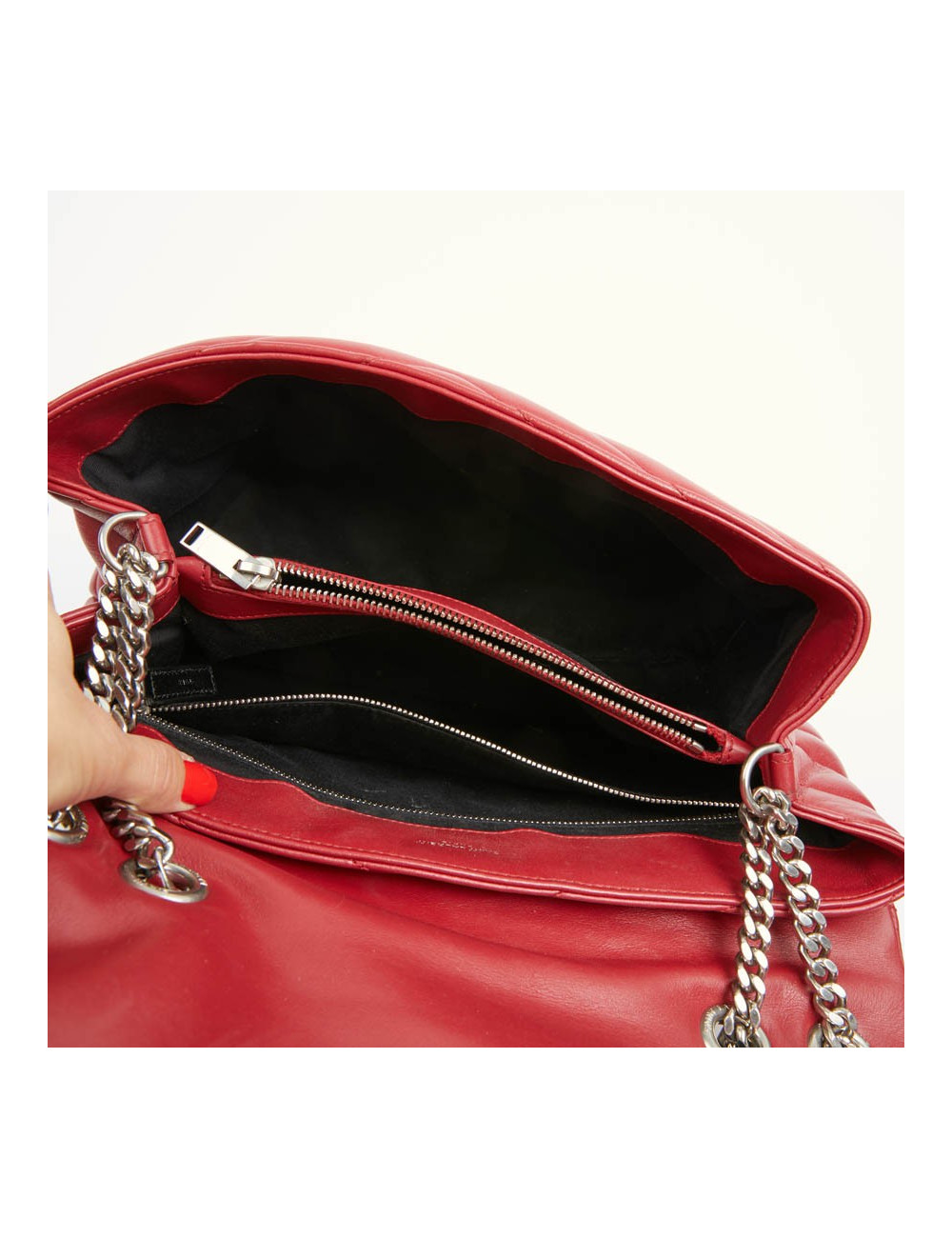 Sac YSL Loulou SAINT LAURENT cuir chevrons rouge