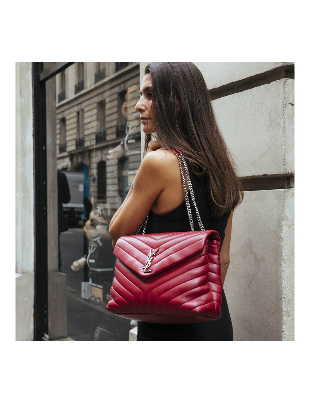 Sac YSL Loulou SAINT LAURENT cuir chevrons rouge