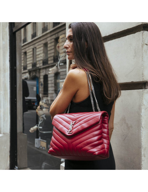 Sac YSL Loulou SAINT LAURENT cuir chevrons rouge