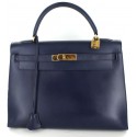 Kelly 32 HERMES leather Navy blue box seams sellier