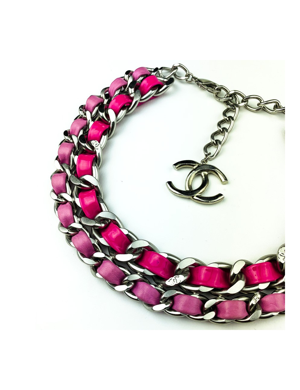 Ras de cou CHANEL chaine entrelacée de cuir rose
