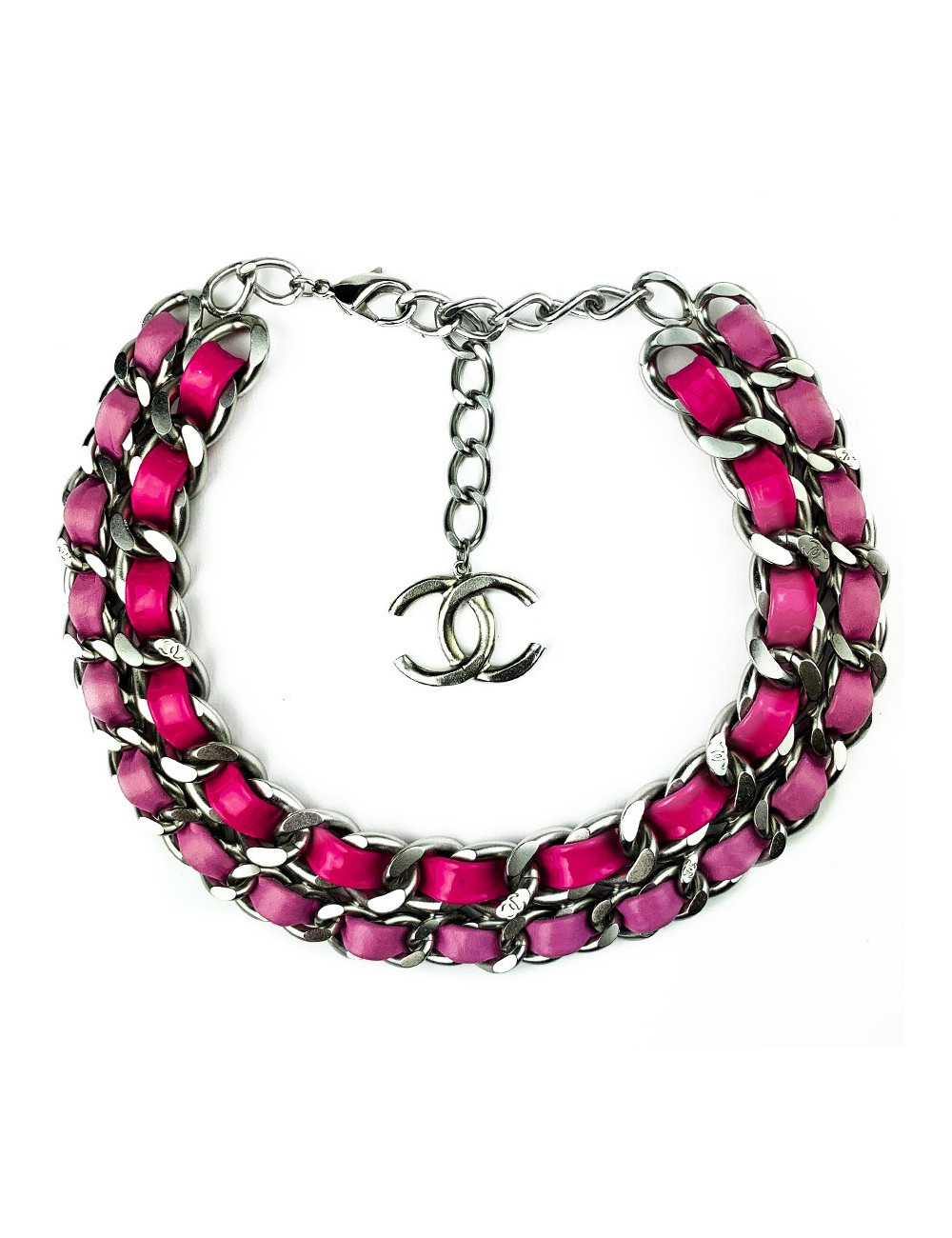 Ras de cou CHANEL chaine entrelacée de cuir rose