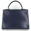 KELLY 32 HERMES cuir box bleu marine coutures sellier