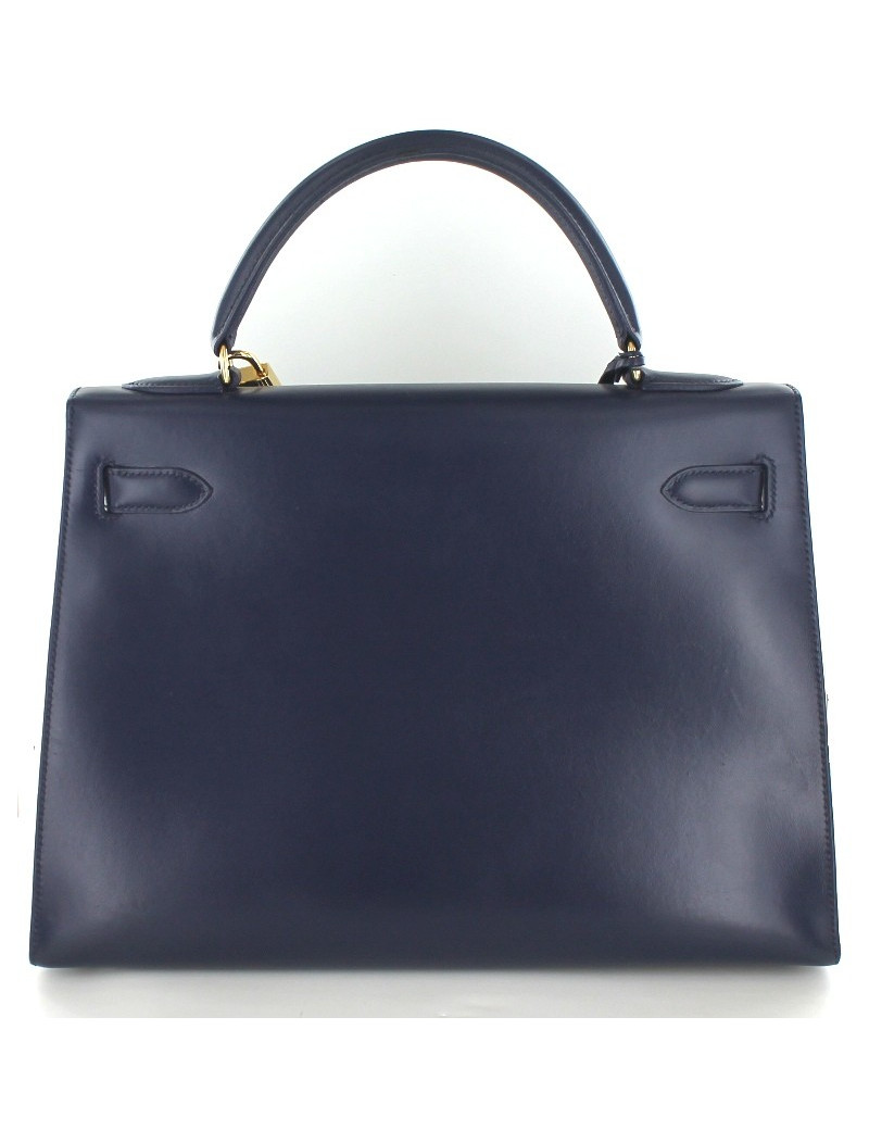 KELLY 32 HERMES cuir box bleu marine coutures sellier