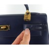 KELLY 32 HERMES cuir box bleu marine coutures sellier